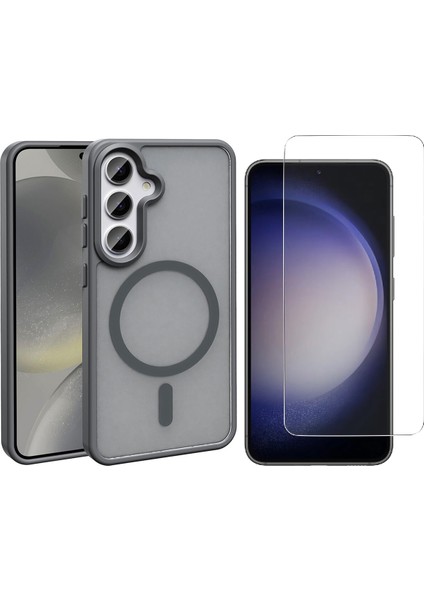 Samsung Galaxy S25 FE Kılıf M-safe Şarj Özellikli Mat Arka Yüzey Zore Sio Kapak + Nano Ekran Koruyucu
