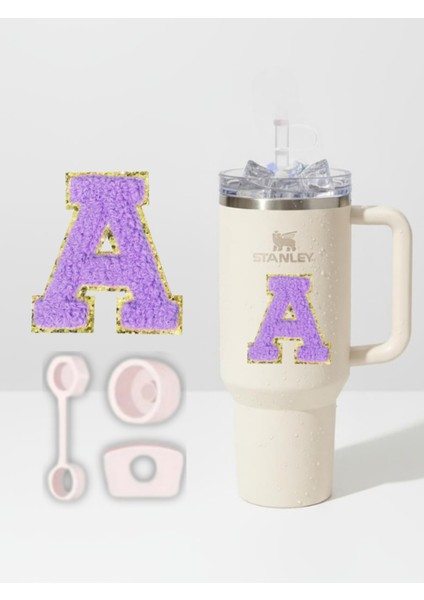 Quencher Uyumlu Premium Harf Sticker + 3’lü Silikon Tıpa Seti – Kişiselleştirilmiş Kombin