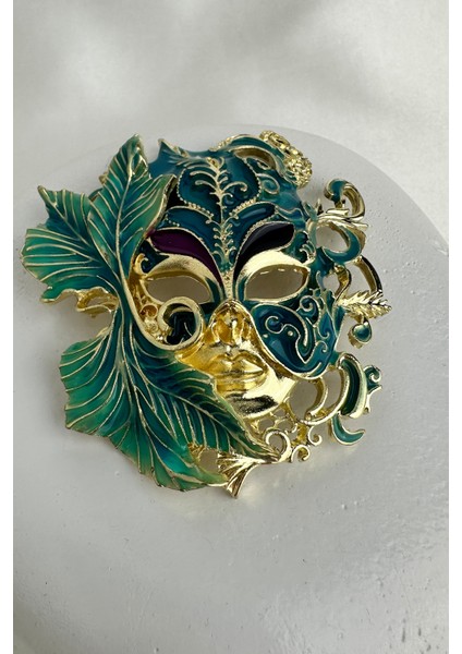 Altın Sarısı Yeşil Renk Tasarım Motifli Maske Broş (6cm) fiyatları