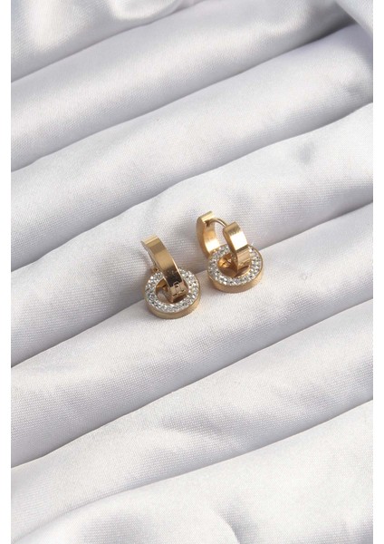 316L Çelik Altın Renk Zirkon Taşlı Halka Model Küpe - Lisinya fiyatları