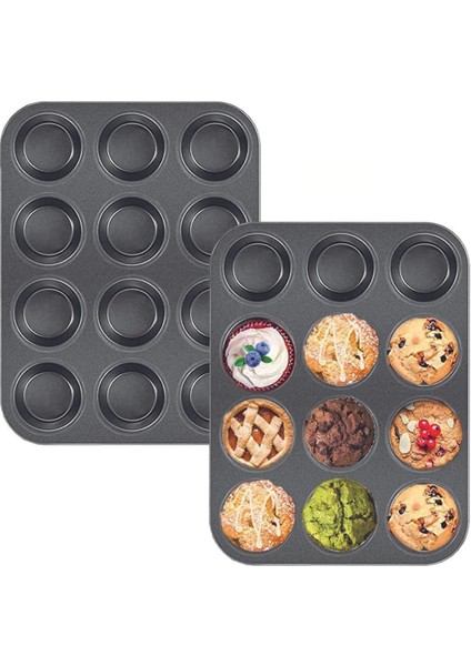2'li Set Muffin Kalıbı 12LI Fırın Mini Kek Browni Kekstra Kalıbı Cupcake Kapsülü