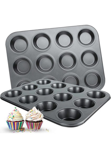 2'li Set Muffin Kalıbı 12LI Fırın Mini Kek Browni Kekstra Kalıbı Cupcake Kapsülü