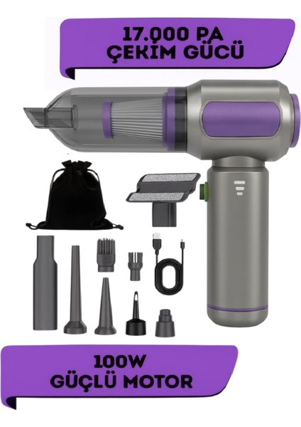 Şarjlı Kablosuz Araç Içi Süpürge | 17000PA Güçlü Vakum | Fırçasız Motor | Üfleme & Vakum