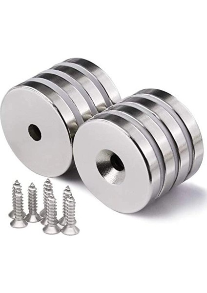 2 Adet 25X10/5X5,5 mm Neodyum Mıknatıs Havşa Delikli Magnet Vida Atılabilir N35 Nikel Paslanmaz modelleri