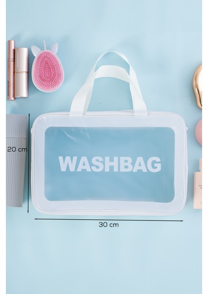 2'li Şeffaf Beyaz Seyahat ve Makyaj Çantası, Su Geçirmez Organizer 20X30CM fiyatları
