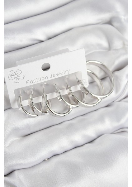 Bfs Pirinç Halka Model Gümüş Renk Kadın Set Küpe