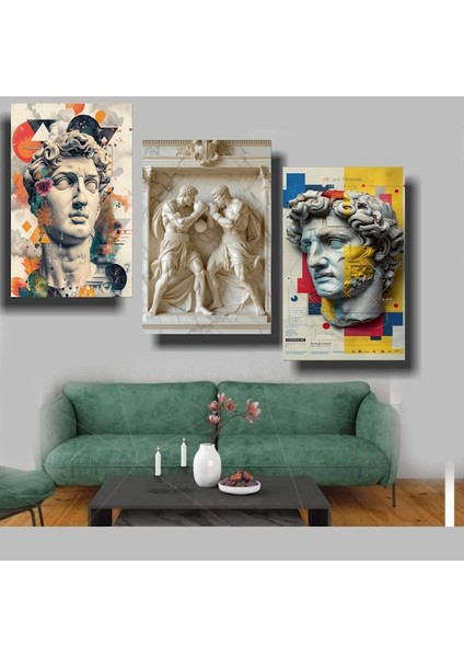 3 Lü Tasarım Roma Heykelleri Ev Duvar Salon Güzellik Salonu Ofis Dükkan Dekarasyon Kanvas Tablo
