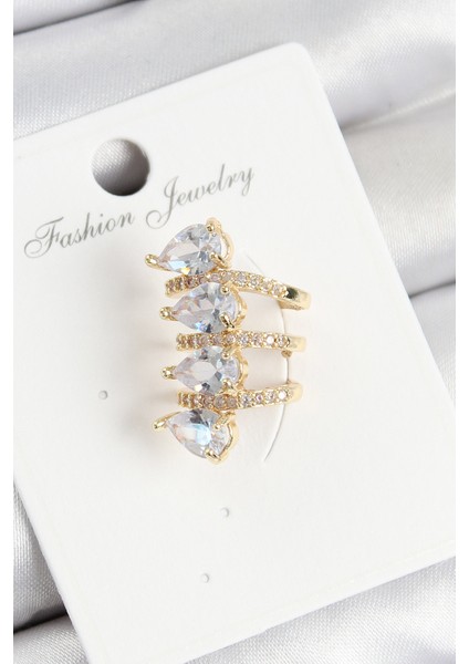 Pirinç Zirkon Taşlı Damla Model Gold Renk Sağ Kıkırdak Küpe - Lisinya