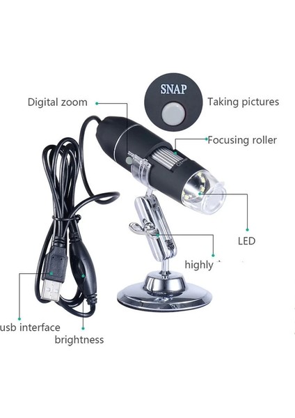 1600X USB Dijital Mikroskop Kamera Endoskop 8led Büyüteç Metal Standı - Lisinya