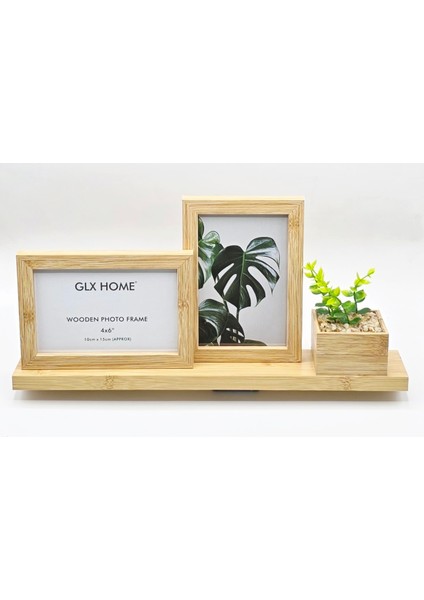 Home Dekoratif Ahşap Çiçekli 2'li Masa Resim Çerçevesi Krem