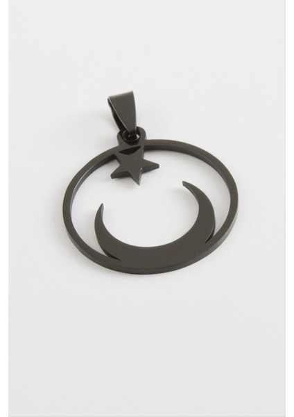 Msa-Shop Ay Yıldız Çelik Kolye Ucu 3 Cm-Siyah