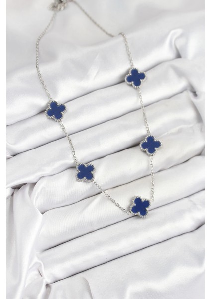 Bfs 316L Çelik Zincir Gümüş Lacivert Renk Yonca Kadın Kolye fiyatları