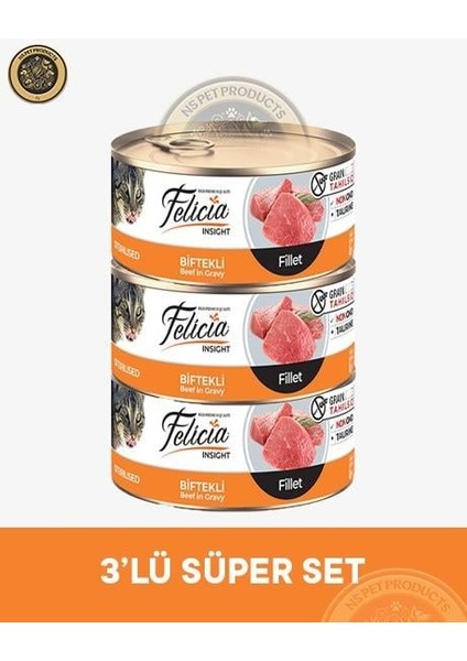 Kısırlaştırılmış Biftekli Fileto Yetişkin Kedi Konservesi 3X85GR fiyatları