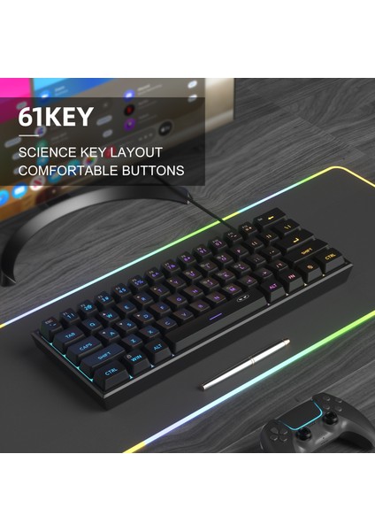 TS91 61 Tuş Rgb Kablolu Siyah Membran Türkçe Q Gaming Klavye fırsatları
