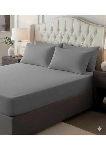 Çift Kişilik Battal Lastikli Çarşaf 2 Adet Yastık Kılıfı Seti- Gri (180 x 200 cm 30 cm ) fiyatları