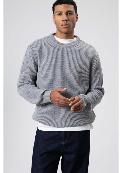 Bisiklet Yaka Oversize Triko Kazak Gri Melanj fiyatları