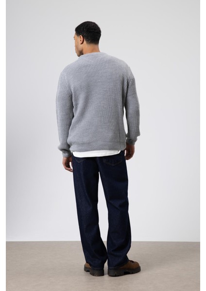 Bisiklet Yaka Oversize Triko Kazak Gri Melanj modelleri