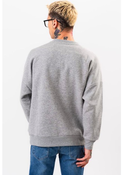 Erkek Oversize Gri Sweatshirt Pamuklu Baskı Detaylı fırsatları