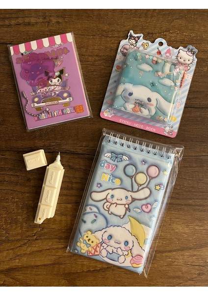 Cinnamoroll Kırtasiye Seti 3 Adet Sticker Not Defteri 1 Adet çikolata Kalem Kuromi Okul Set Defter