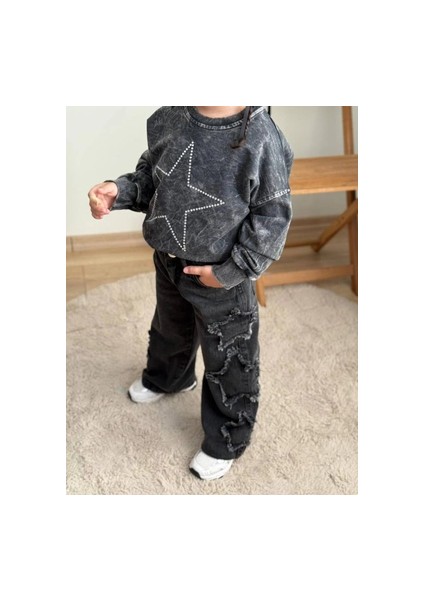 Taş Yıkamalı Kız Yıldız Takım - Sweatshirt-Jean Pantalon modelleri