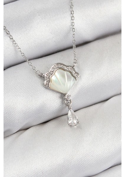 Bfs Pirinç Zirkon Taşlı Istiridye Model Gümüş Renk Kadın Kolye