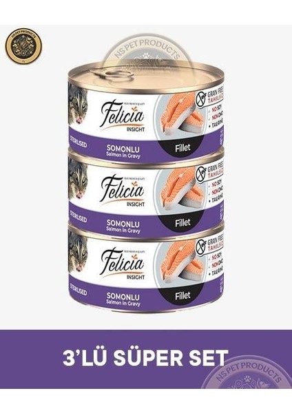 Kısırlaştırılmış Somonlu Yetişkin Kedi Konservesi 3X85GR fiyatları