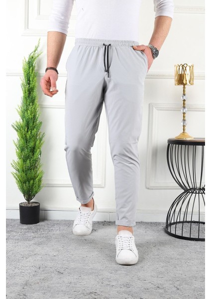 Erkek Beli Lastikli Double Paça Spor Gri Jogger Pantolon