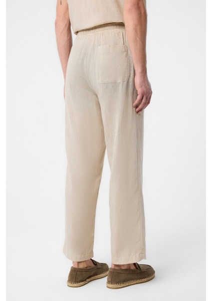 Bej Keten Karışımlı Jogger Erkek Pantolon fırsatları