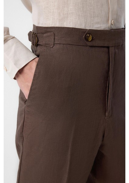 Açık Kahve 100% Keten Italyan Kesim Erkek Pantolon modelleri