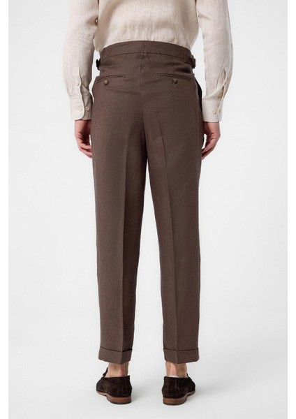 Açık Kahve 100% Keten Italyan Kesim Erkek Pantolon fırsatları