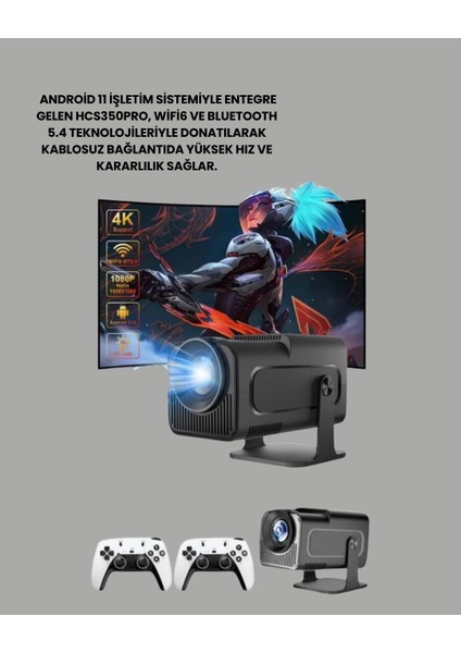 HCS350PRO Android 11 Işletim Sistemli Mini Projektör fiyatları
