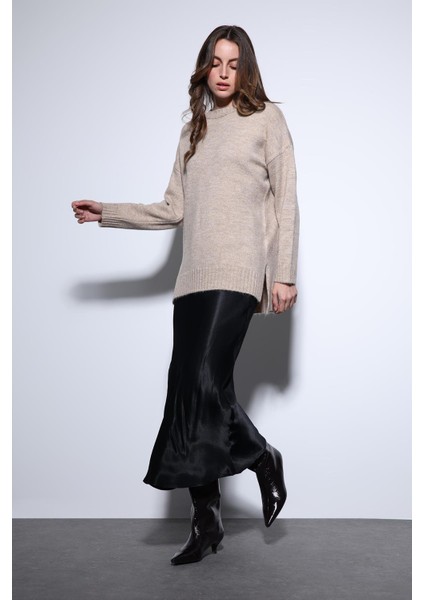 Bej Yırtmaç Detaylı Kadın Kazak fiyatları