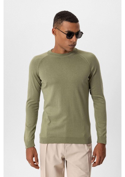 Haki Bisiklet Yaka Slim Fit Triko Kazak modelleri