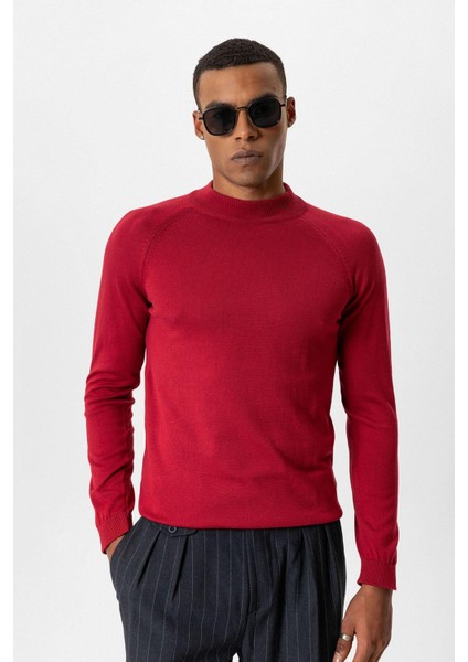 Bordo Yarım Boğazlı Erkek Triko
