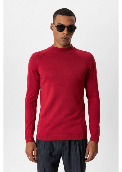 Bordo Yarım Boğazlı Erkek Triko