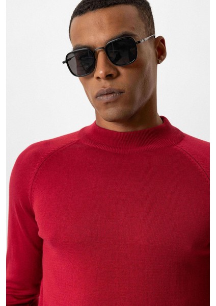 Bordo Yarım Boğazlı Erkek Triko