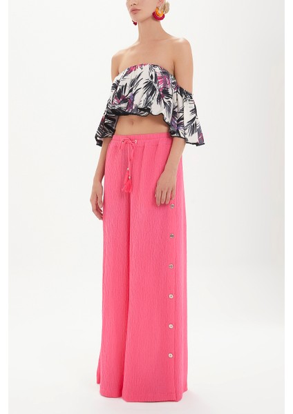 Desenli Lastikli Düşük Omuz Bluz 19703