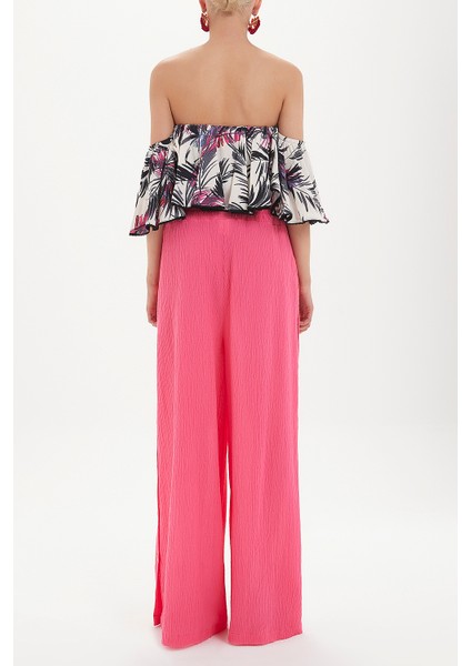 Desenli Lastikli Düşük Omuz Bluz 19703