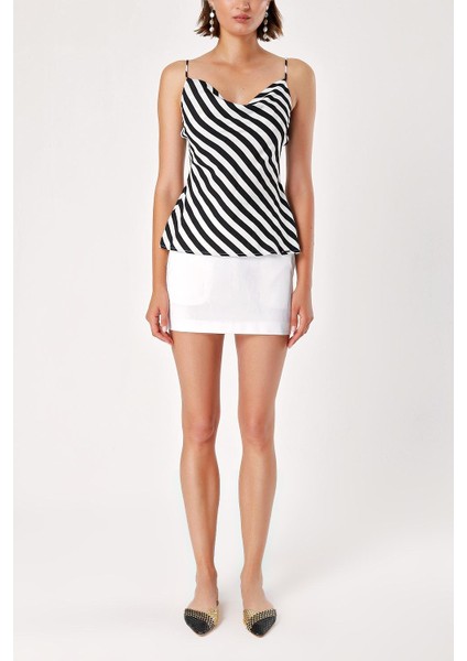 Çizgili Degaje Yaka Askılı Bluz 19755