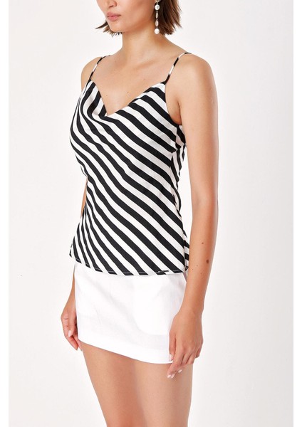 Çizgili Degaje Yaka Askılı Bluz 19755 fiyatları