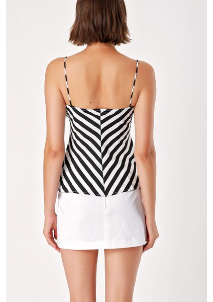 Çizgili Degaje Yaka Askılı Bluz 19755 fırsatları