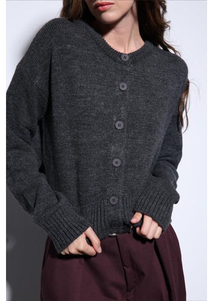 Gri Yırtmaçlı Örgü Triko Kadın Kazak modelleri