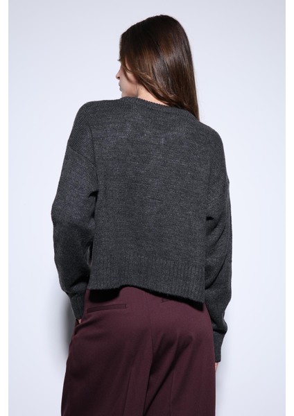 Gri Yırtmaçlı Örgü Triko Kadın Kazak fırsatları