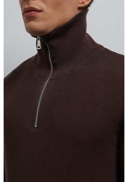 Kahve Fermuarlı Triko Erkek Kazak fiyatları