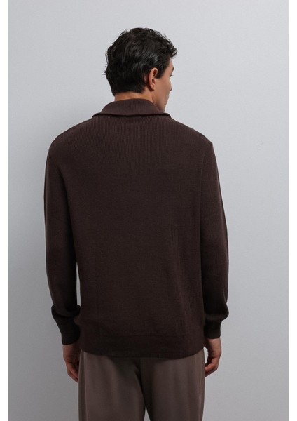 Kahve Fermuarlı Triko Erkek Kazak modelleri