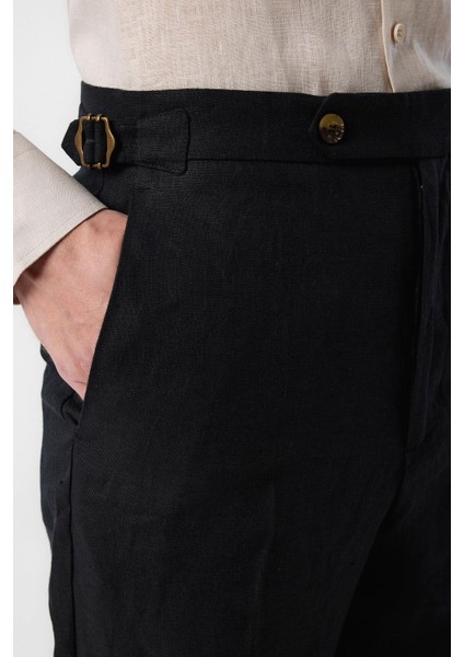 Siyah 100% Keten Italyan Kesim Erkek Pantolon modelleri