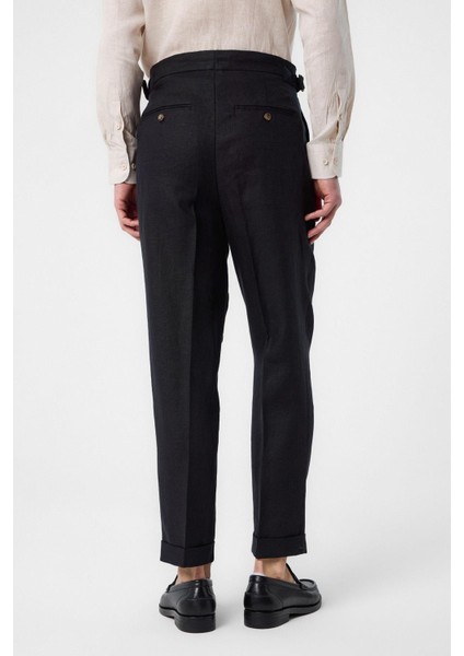 Siyah 100% Keten Italyan Kesim Erkek Pantolon fırsatları