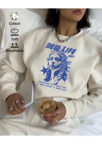 Premium Oversize Kesim Uzun Kollu Baskılı Sweatshirt