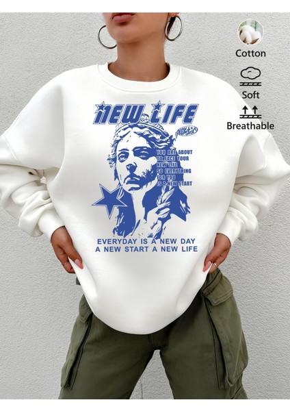 Premium Oversize Kesim Uzun Kollu Baskılı Sweatshirt