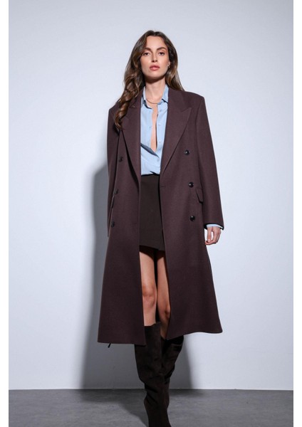 Kahve Kemerli Kruvaze Kadın Kaban fiyatları